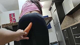 hey, my hot sister-in-law craves a big cock, teasing her ass with a carrot!